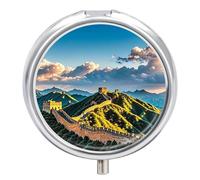 The Great Wall of China Pill Box Waterproof Portable Medicine Pill Case Moisture Proof Metal Travel Pill Box with 3 Compartment Medicine Case