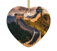 The Great Wall of China Printed Ceramic Ornaments Christmas Ceramic Heart Ornaments Suitable for Hanging on windowsills and fireplaces