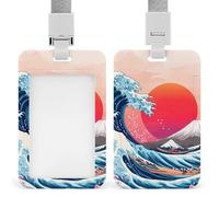 The Great Wave Cherry Flower Sun ID Badge Holder Name Card Holders Photocard Case with Lanyard for Teacher Nurse Office