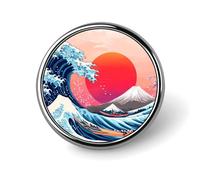 The Great Wave Cherry Flower Sun Round Brooch Pins Badge Printed Button Tie Lapel Backpack Pin Decoration for Women Men