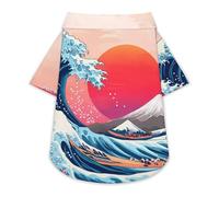 The Great Wave Cherry1 Flower Sun Dog Hawaiian Shirt Stretch Collar Button Down Pet Clothes for Small Medium Puppy