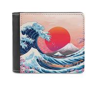 The Great Wave Cherry1 Flower Sun Slim Wallet Bifold Credit Card Holder Case PU Pouch Purse for Men Women