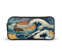 The Great Wave Cute Pencil Case Large Capacity Makeup Pouch Portable Pencil Bag with Zippered