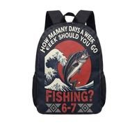 The Great Wave Fishing Backpack - Angler-Core Ukiyo-e Inspired Daypack - 17 Inch Large Capacity Travel Rucksack for Outdoor Enthusiasts