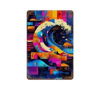 The Great Wave - Geometric Abstraction Funny Office Metal Tin Signs Humor Wall Art Decor for Man Cave Sign Garage Room Bar Cafes Pubs 11.8"x7.9"