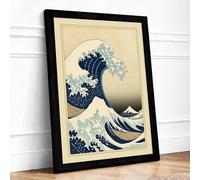 The Great Wave Japandi Framed Wall Art Print A1 (84.1×59.4cm) Black, Wall Decor for Living Room, Bedroom, Office & Home, Ready to Hang, Art Gift