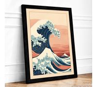 The Great Wave Japandi Framed Wall Art Print A1 (84.1×59.4cm) Black, Wall Decor for Living Room, Bedroom, Office & Home, Ready to Hang, Art Gift