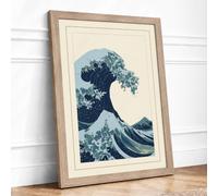The Great Wave Japandi Framed Wall Art Print A1 (84.1×59.4cm) Oak, Wall