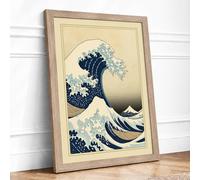 The Great Wave Japandi Framed Wall Art Print A1 (84.1×59.4cm) Oak, Wall Decor for Living Room, Bedroom, Office & Home, Ready to Hang, Art Gift