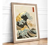 The Great Wave Japandi Framed Wall Art Print A1 (84.1×59.4cm) Oak, Wall Decor for Living Room, Bedroom, Office & Home, Ready to Hang, Art Gift