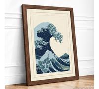 The Great Wave Japandi Framed Wall Art Print A1 (84.1×59.4cm) Walnut,
