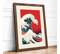 The Great Wave Japandi Framed Wall Art Print A1 (84.1×59.4cm) Walnut, Wall Decor for Living Room, Bedroom, Office & Home, Ready to Hang, Art Gift