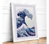 The Great Wave Japandi Framed Wall Art Print A1 (84.1×59.4cm) White, Wall Decor for Living Room, Bedroom, Office & Home, Ready to Hang, Art Gift