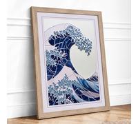 The Great Wave Japandi Framed Wall Art Print A2 (59.4×42cm) Oak, Wall Decor for Living Room, Bedroom, Office & Home, Ready to Hang, Art Gift