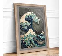 The Great Wave Japandi Framed Wall Art Print A2 (59.4×42cm) Oak, Wall Decor for Living Room, Bedroom, Office & Home, Ready to Hang, Art Gift