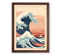 The Great Wave Japandi Framed Wall Art Print A2 (59.4×42cm) Walnut, Wall Decor for Living Room, Bedroom, Office & Home, Ready to Hang, Art Gift
