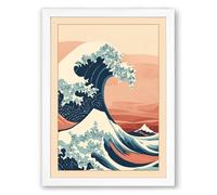 The Great Wave Japandi Framed Wall Art Print A3 (42×29.7cm) White, Wall Decor for Living Room, Bedroom, Office & Home, Ready to Hang, Art Gift