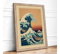 The Great Wave Japandi Framed Wall Art Print A4 (29.7×21cm) Oak, Wall