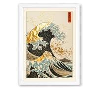 The Great Wave Japandi Framed Wall Art Print A4 (29.7×21cm) White, Wall Decor for Living Room, Bedroom, Office & Home, Ready to Hang, Art Gift