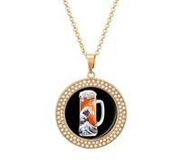 The Great Wave of Beer Funny Necklace With Printed Pendant Novelty Diamond Jewelry for Women Men Silver/Gold