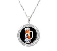 The Great Wave of Beer Funny Necklace With Printed Pendant Novelty Diamond Jewelry for Women Men Silver/Gold