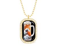 The Great Wave of Beer Funny Pendant Necklace for Women Personalized Fashion Jewelry Diamond Necklaces for Wedding Birthday Gold Silver