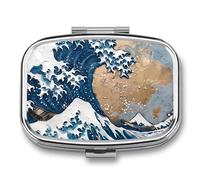 The Great Wave of Kanagawa Art Travel Pill Box Portable Pill Organizer Medical Box Pill Case Pill Container for Men Women