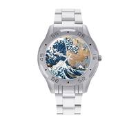 The Great Wave of Kanagawa Art Watches for Men Business Dress Watch Analog Quartz Wristwatch Stainless Steel Band