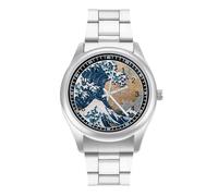 The Great Wave of Kanagawa Art Watches for Men Business Dress Watch Stainless Steel Band Wristwatch