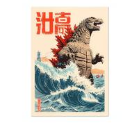 The Great Wave Of Zilla Poster Japanese Anime Style Print. Great Wave Woodblock Animal Wall Art, Archival Matte, 50x70cm (Print Only) - 50x70cm