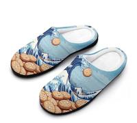 The Great Wave Off Cookiees Cotton Slipper for Women Indoor Outdoor House Shoes Anti-Skid Slippers with Rubber Sole
