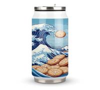 The Great Wave Off Cookiees Funny Coke Cup Reusable Travel Mug with Lid and Straw Stainless Steel Drink Tumbler 300ml