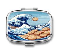 The Great Wave Off Cookiees Mini Pill Box Portable Vitamins Organizer 2 Compartment Square Pills Case for Pocket Purse