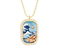 The Great Wave Off Cookiees Necklace Gift for Women White Diamond Necklaces Sparkling Rectangular Pendant with Chain