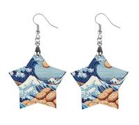 The Great Wave Off Cookiees Trendy Wooden Earrings Lightweight Charms Pendant Hooks Gifts for Women Apricot Shaped