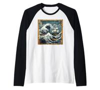 The Great Wave Off Kanagawa and Pirate Ship Japanese Vintage Raglan Baseball Tee