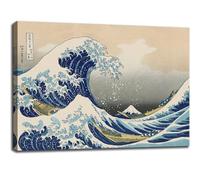 The Great Wave off Kanagawa by Katsushika Hoki. Canvas Wall Art Abstract Seascape Pictures Paintings for Living Room Home Decorations Large Modern Stretched and Framed Sea Art
