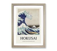 The Great Wave Off Kanagawa By Katsushika Hokusai Exhibition Museum Asian Japanese Framed Wall Art Print, Ready to Hang Picture for Living Room Bedroom Home Office Décor, Oak A4 (34 x 25 cm)