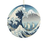 The Great Wave Off Kanagawa Ceramic Christmas Ornament,Wall Hanging Decor Windows Hanging Decor Best Friend Birthday Gifts, Friendship Gifts Car Hanging Ornament Gift for Women, Girls, Teachers 2.9 in