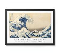 The Great Wave Off Kanagawa Japanese Woodblock Print, Modern Poster Japan Wall Art Exhibition, Ukiyo-e Bedroom Home Decor, A2 (Black Frame) - 62.5x45.1cm