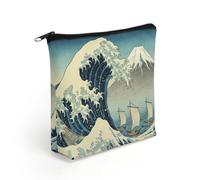 The Great Wave Off Kanagawa Makeup Bag with Sturdy Zipper，Linen Material Storage Bag,Large Capacity And Multi-Purpose Cosmetic Bag for Daily Life, Travel, Outings, Business Trips And Other Occasions