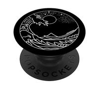 The Great Wave Off Kanagawa Minimal Line Art Nature Gift PopSockets PopGrip: Swappable Grip for Phones & Tablets PopSockets Adhesive PopGrip