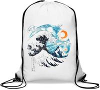 The Great Wave off Kanagawa Moon Graphic Gym Sack Casual Drawstring Bag White