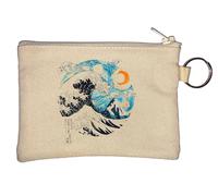 The Great Wave Off Kanagawa Moon Graphic Key Chain Coin Purse Beige