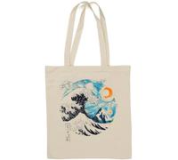 The Great Wave off Kanagawa Moon Graphic Natural Cotton Tote Bag White