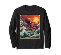 The Great Wave Off Kanagawa Octopus Retro Anime Japanese Art Long Sleeve T-Shirt