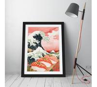 The great wave over kanagawa sushi Stunning Framed Wall Art Print Picture - A1 - Black Frame