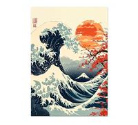 The Great Wave Poster Japanese Anime Style Print. Great Wave Woodblock Animal Wall Art, Archival Matte, 50x70cm (Print Only) - 50x70cm