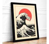 The Great Wave Rising Japandi Framed Wall Art Print A1 (84.1×59.4cm) Black, Wall Decor for Living Room, Bedroom, Office & Home, Ready to Hang, Art Gift