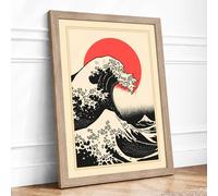 The Great Wave Rising Japandi Framed Wall Art Print A3 (42×29.7cm) Oak, Wall Decor for Living Room, Bedroom, Office & Home, Ready to Hang, Art Gift